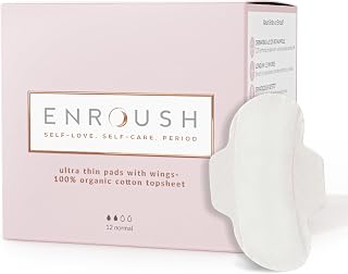 ENROUSH Organic Cotton Sanitary Pads, Ultra-Absorbent, Normal 12 Pcs | Menstrual pads with wings for women - pure, hypoallergenic & irritation-free. A healthy choice for your body.