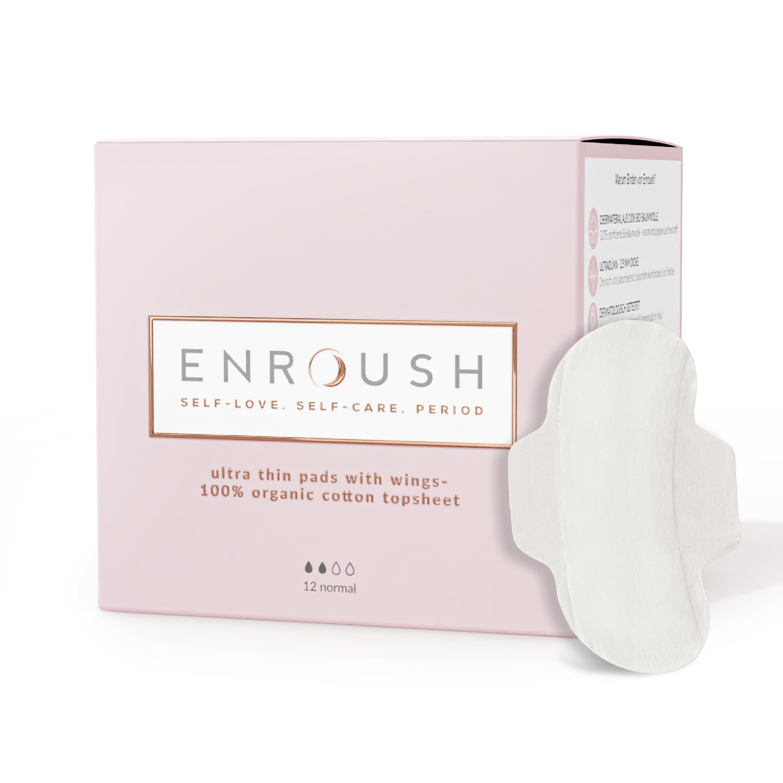 ENROUSH Organic Cotton Sanitary Pads, Ultra-Absorbent, Normal 12 Pcs | Menstrual