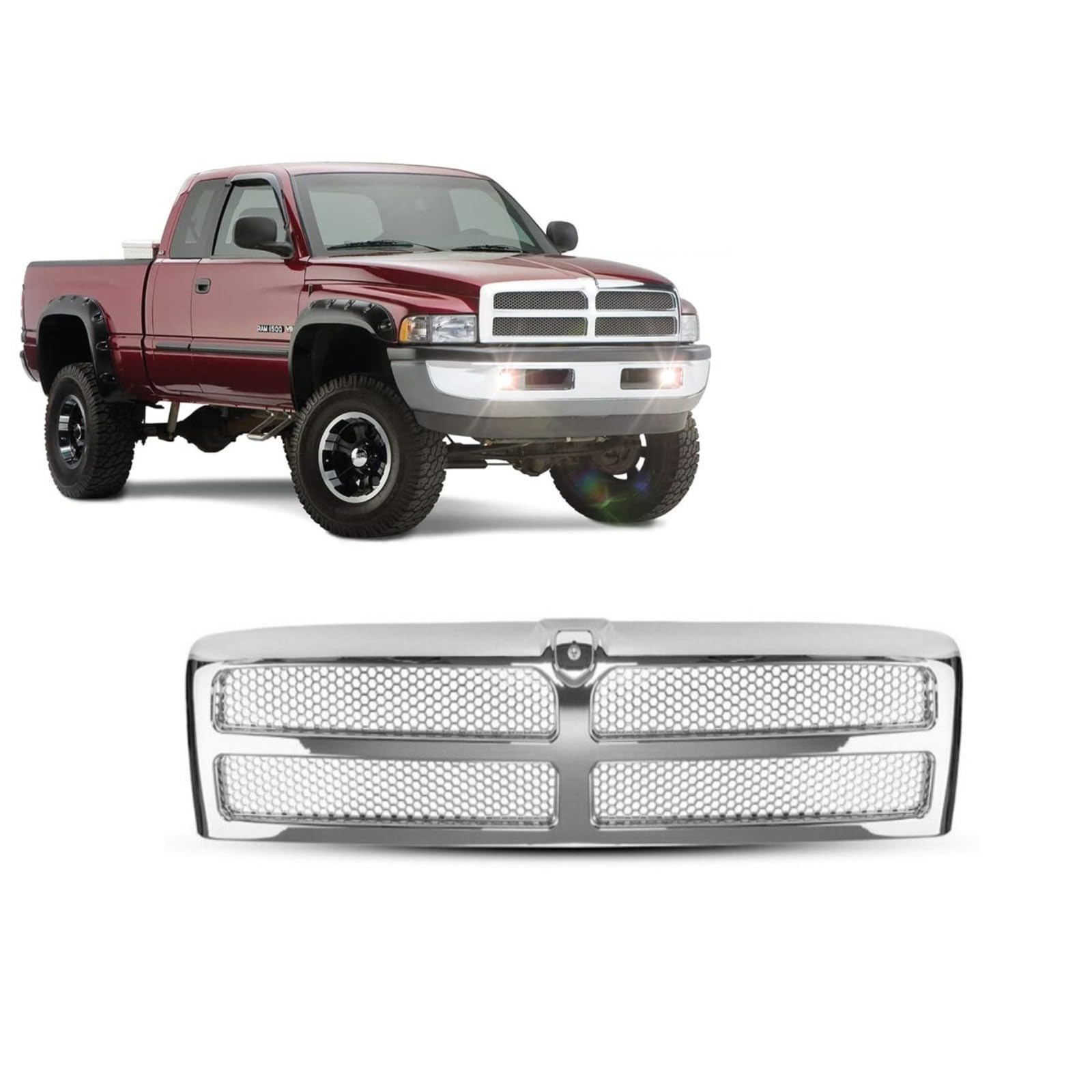 Chrome Front Grille With Honeycomb Mesh Insert - Compatible With Dodge Ram 1500,
