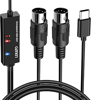 LEKATO USB Type-C MIDI Interface Cable Adapter with Input & Output Connecting Keyboard/Synthesizer for Editing Recording Professional Cord Windows/Mac Studio -6.5Ft, Black
