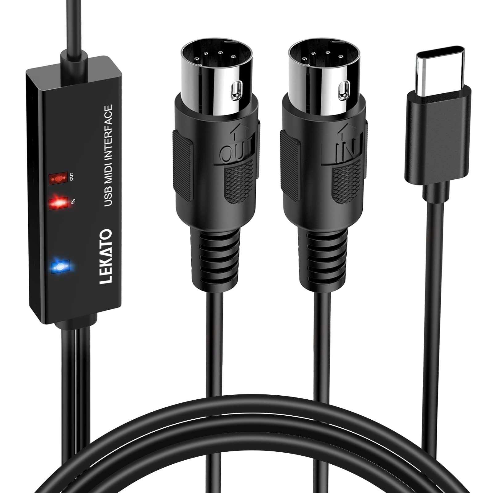 LEKATO USB Type-C MIDI Interface Cable Adapter with Input & Output Connecting Ke