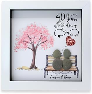 Personalised Ruby 40th Wedding Anniversary Pebble Art Frame, Unique Handmade 40th Wedding Anniversary Keepsake for Husband, Wife, Parents, Couple, Friends