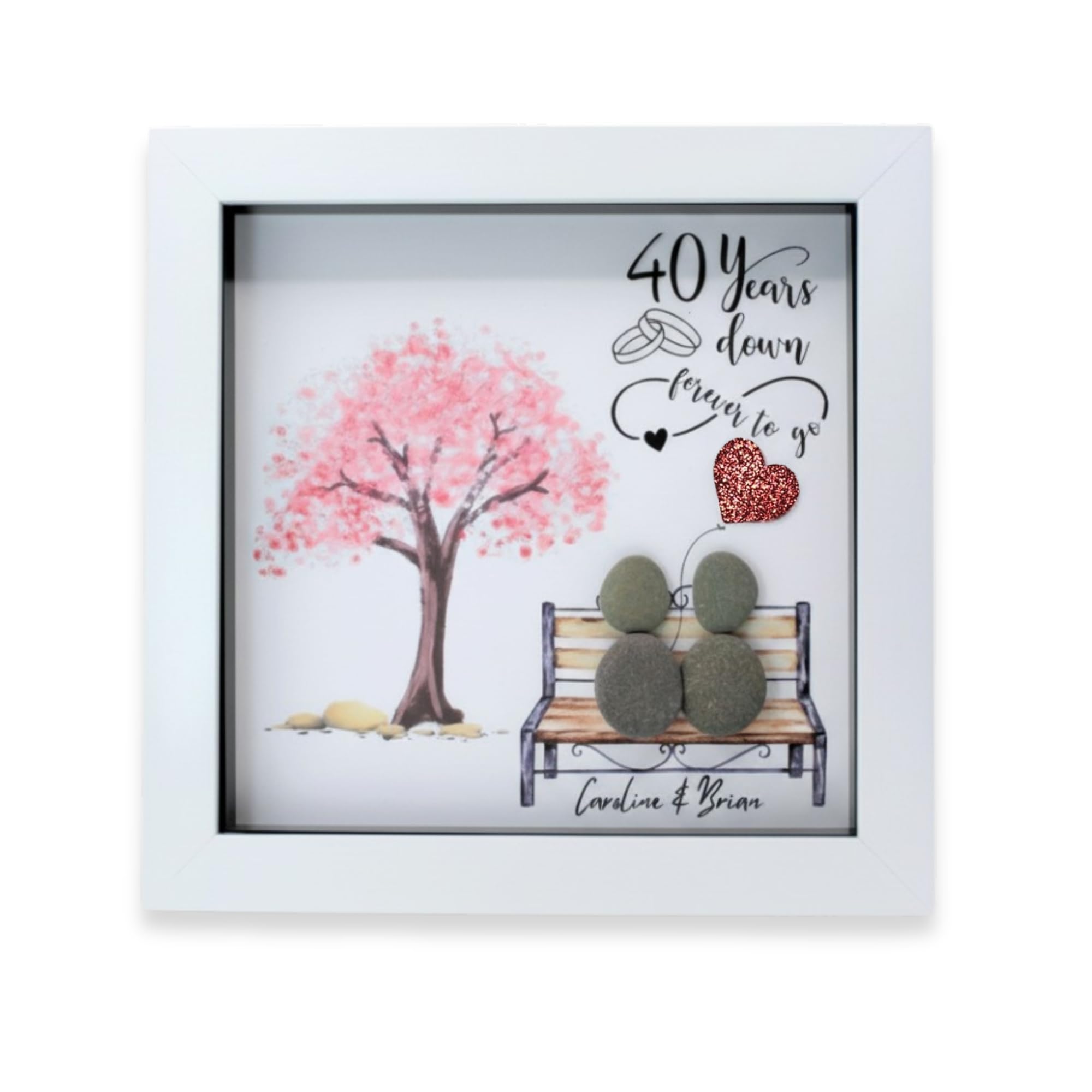 Personalised Ruby 40th Wedding Anniversary Pebble Art Frame, Unique Handmade 40t
