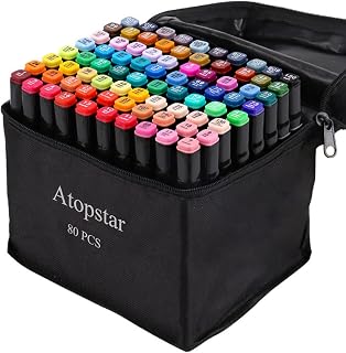 ATOPSTAR 80 Colors Alcohol Markers, Artist Drawing, Dual Tip Adult Coloring | Coloring Markers for Kids &amp; Girls; Marker Set with Fine &amp; Chisel Tips, Color-Coded Caps &amp; Black Carrying Case