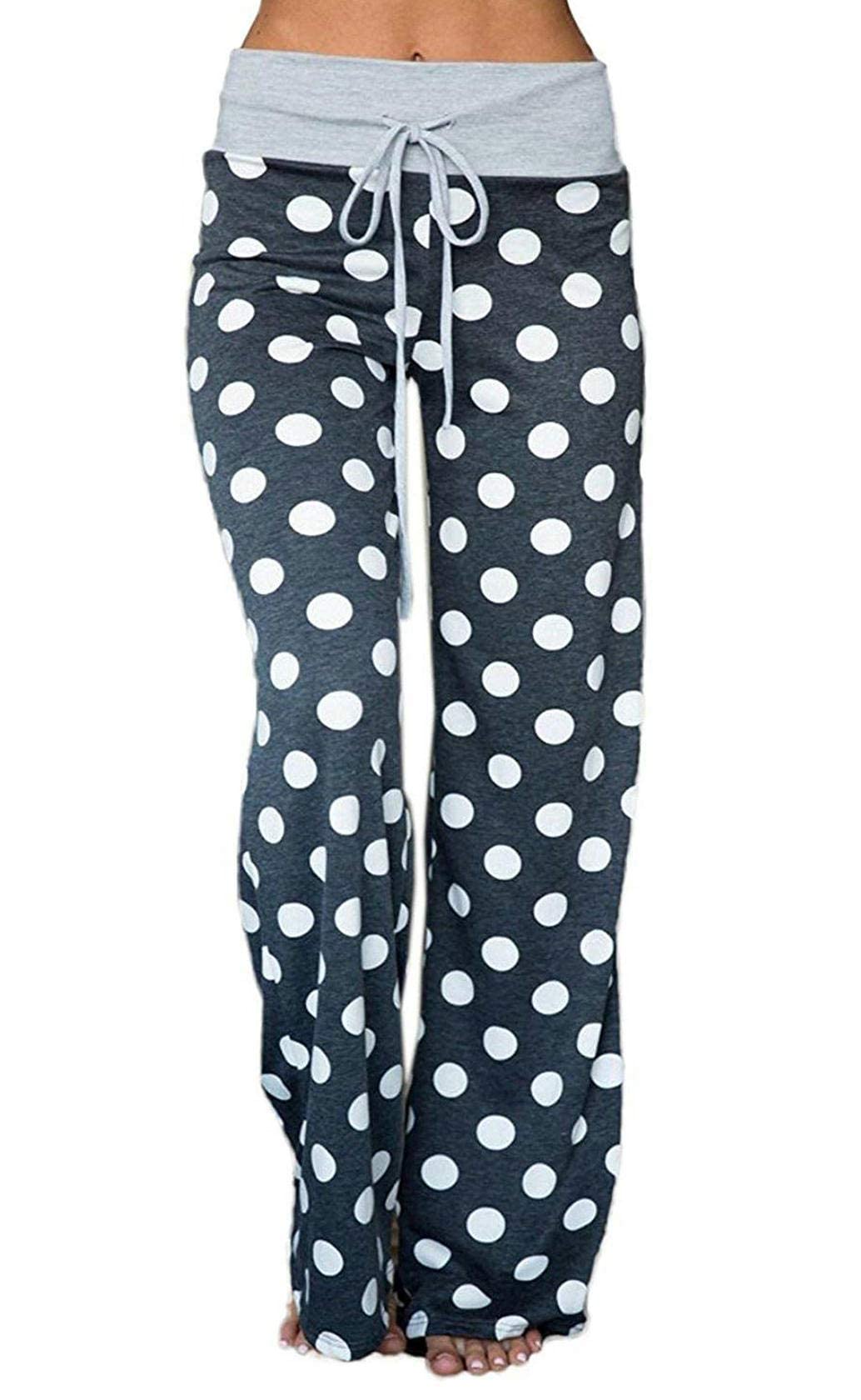 iniber Women's Floral Wide Leg Pajama Pants Casual Yoga Palazzo Drawstring Loose