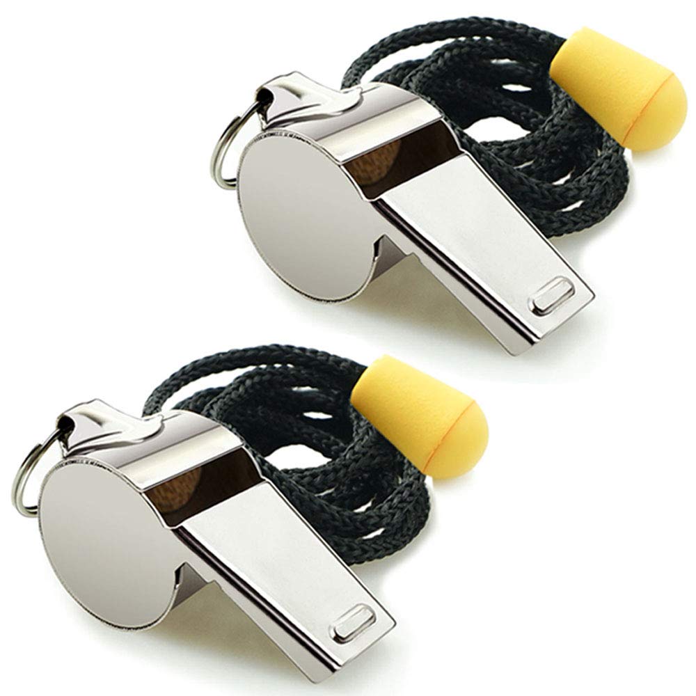 Hipat Whistle, 2 Pack Stainless Steel Sports Whistles with Lanyard, Loud Crisp S