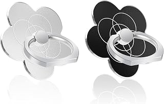 Cobee Cell Phone Ring Holderr, 2Pcs Flower Finger Ring Grip Stand 360° Rotation 180° Flip Universal Kickstand Compatible with All Smartphones (Black+Silver)