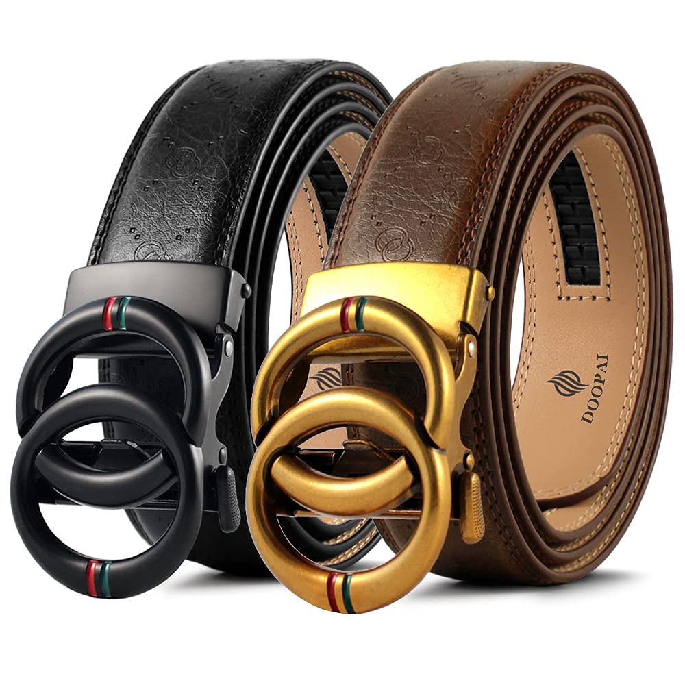 DOOPAI Leather Ratchet Belt for Men, Adjustable Belt with Metal Buckle for