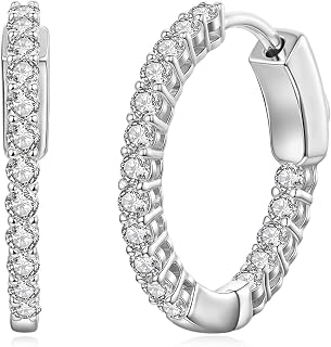 Silver Hoop Earrings for Women,Cubic Zirconia CZ Hoop Earrings