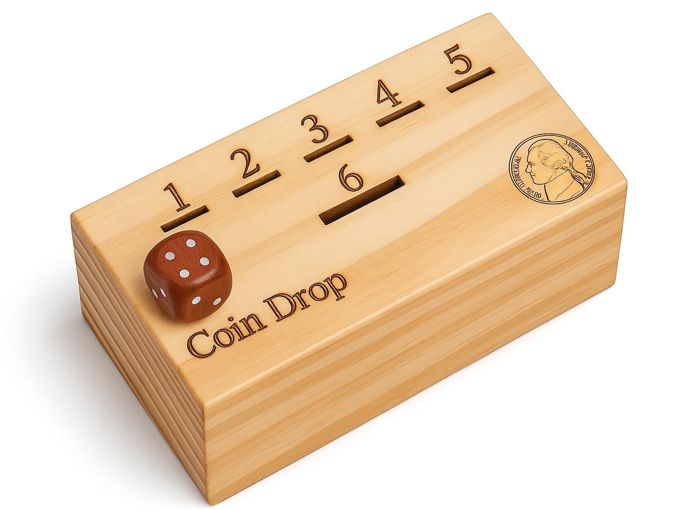 T one woods Coin Drop Game for Kids/Adult with dice and Wooden Box | Penny Game 
