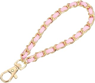 Generic Leather Wristlet Strap, 7" Hand Wrist Lanyard Leather Wristlet Strap Replacement Wrist Strap for Clutch Wallet Keychain Bags DIY, Gold+Pink