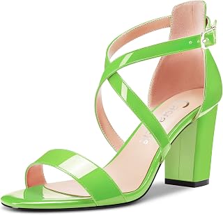 Castamere Women's High Block Chunky Heel Open Toe Cross Strappy Sandals Wedding Party 8.5 CM Heels