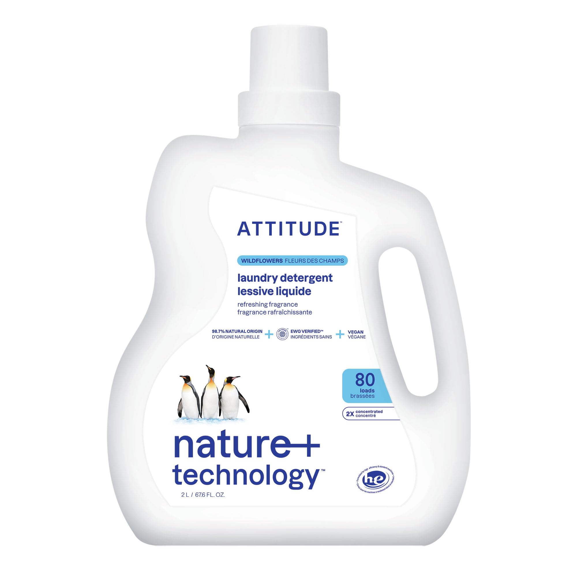 ATTITUDE 2X Concentrated Laundry Detergent, Wildflowers, 80 Loads | Removes Stai