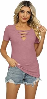 GRECERELLE Women's V-neck T-Shirt, Elegant Summer Casual Loose Fit Perfect for Daily Wear