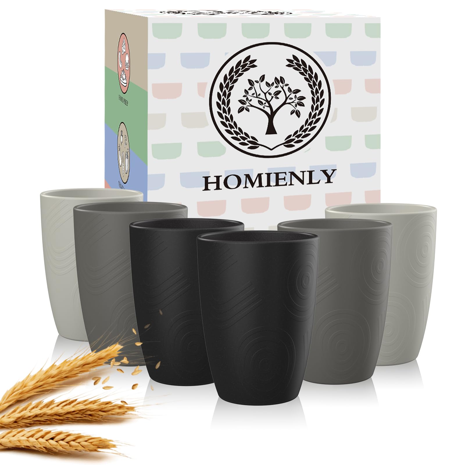 Homienly Glasses Drinking Set 12 OZ Wheat Straw cups- Reusable Drinking Vessel,D