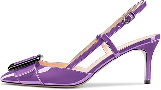 Castamere Women's Stiletto Mid Heel Pointed Toe Slip-On Pumps Slingback Bow Tie Dress Wedding Party Sandals 6.5 cm Heels