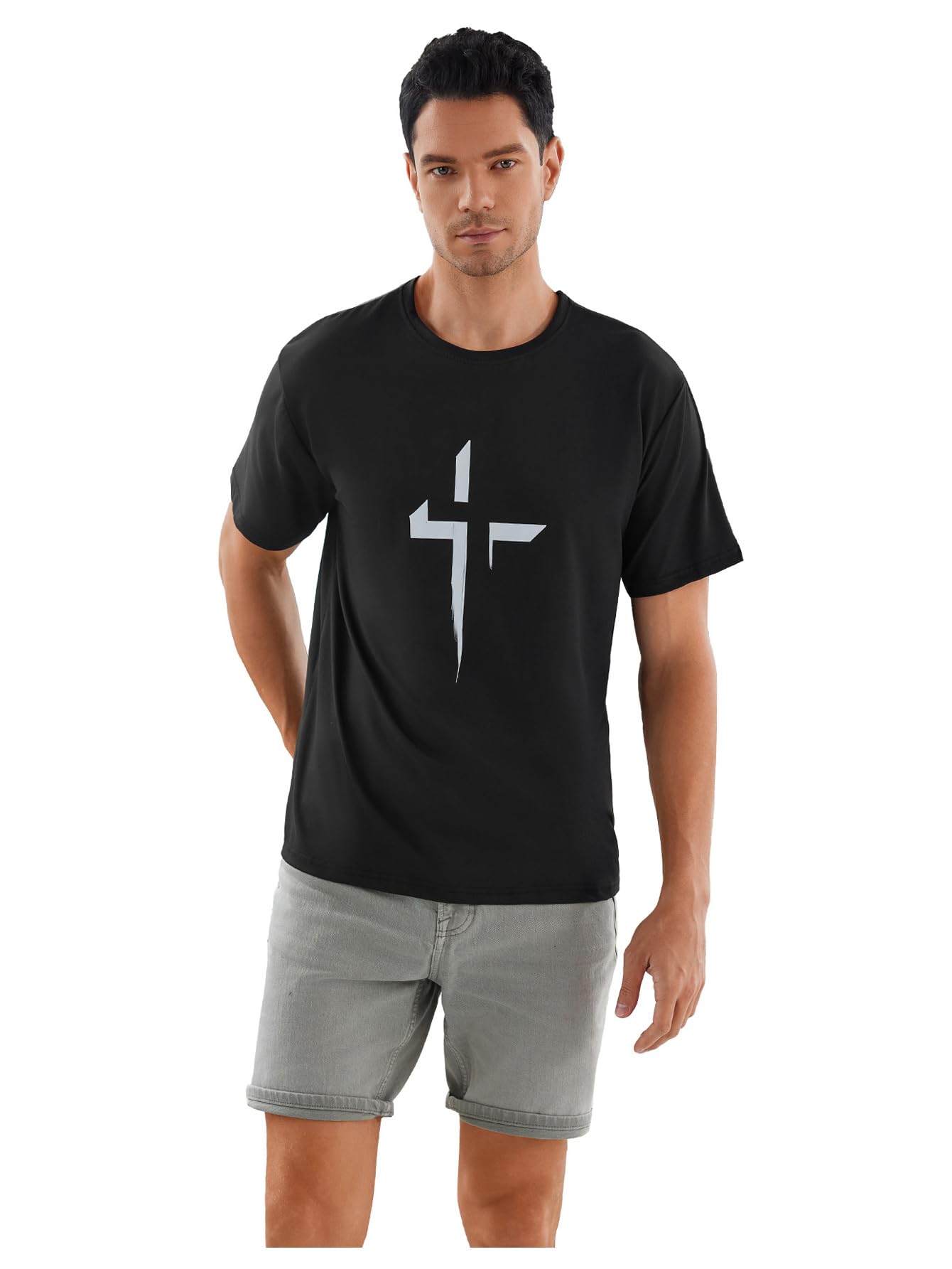 Mens Casual Letter Print Short Sleeve Crew Neck T Shirt