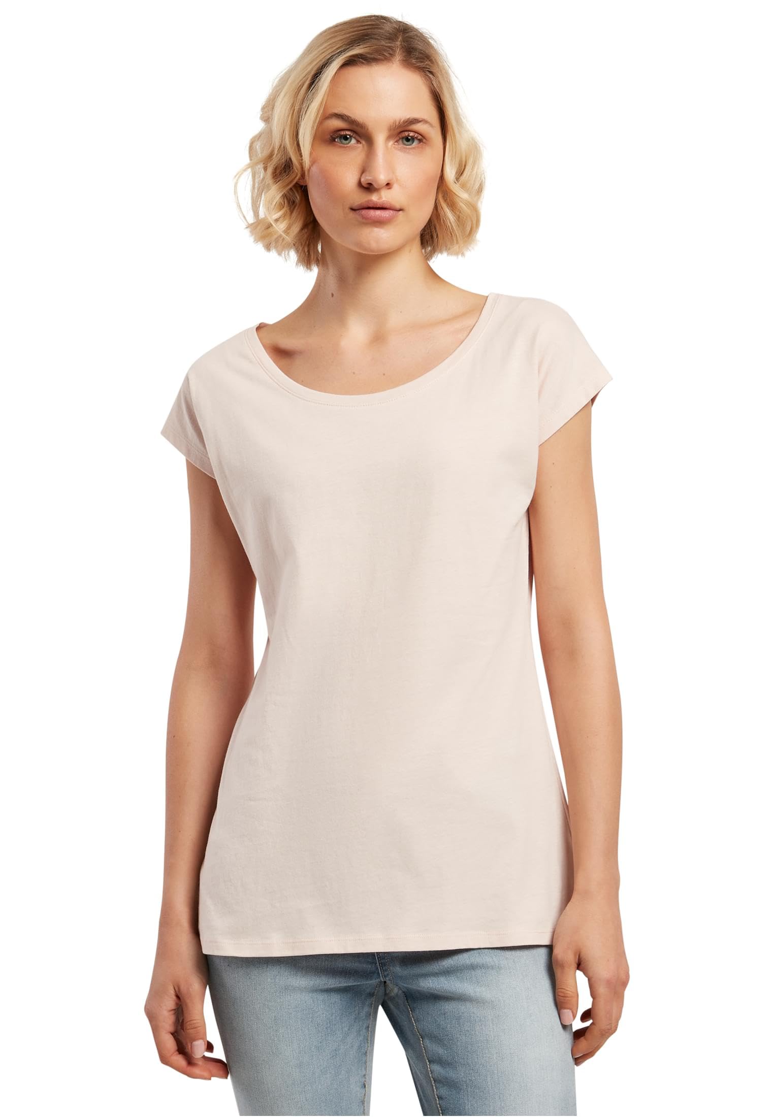 Build Your Brand Ladies Wide Neck Tee, modisches T-Shirt für Frauen aus Baumwoll