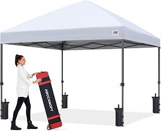 ABCCANOPY 10x10 Pop Up Canopy Tent, Heavy Duty Weather Protection, White | Easy Setup, Portable Wheeled Carry Bag, UV50+, Sand Bags, Stakes & Guy Lines Included; For Beach, Market, Backyard
