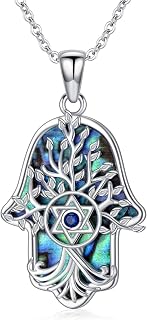 Hamsa Necklace 925 Sterling Silver Evil Eye/Lotus Flower/Star of David/Chai/Yin Yang Hamsa Hand Pendant Jewelry Hand of Fatima Gifts for Women