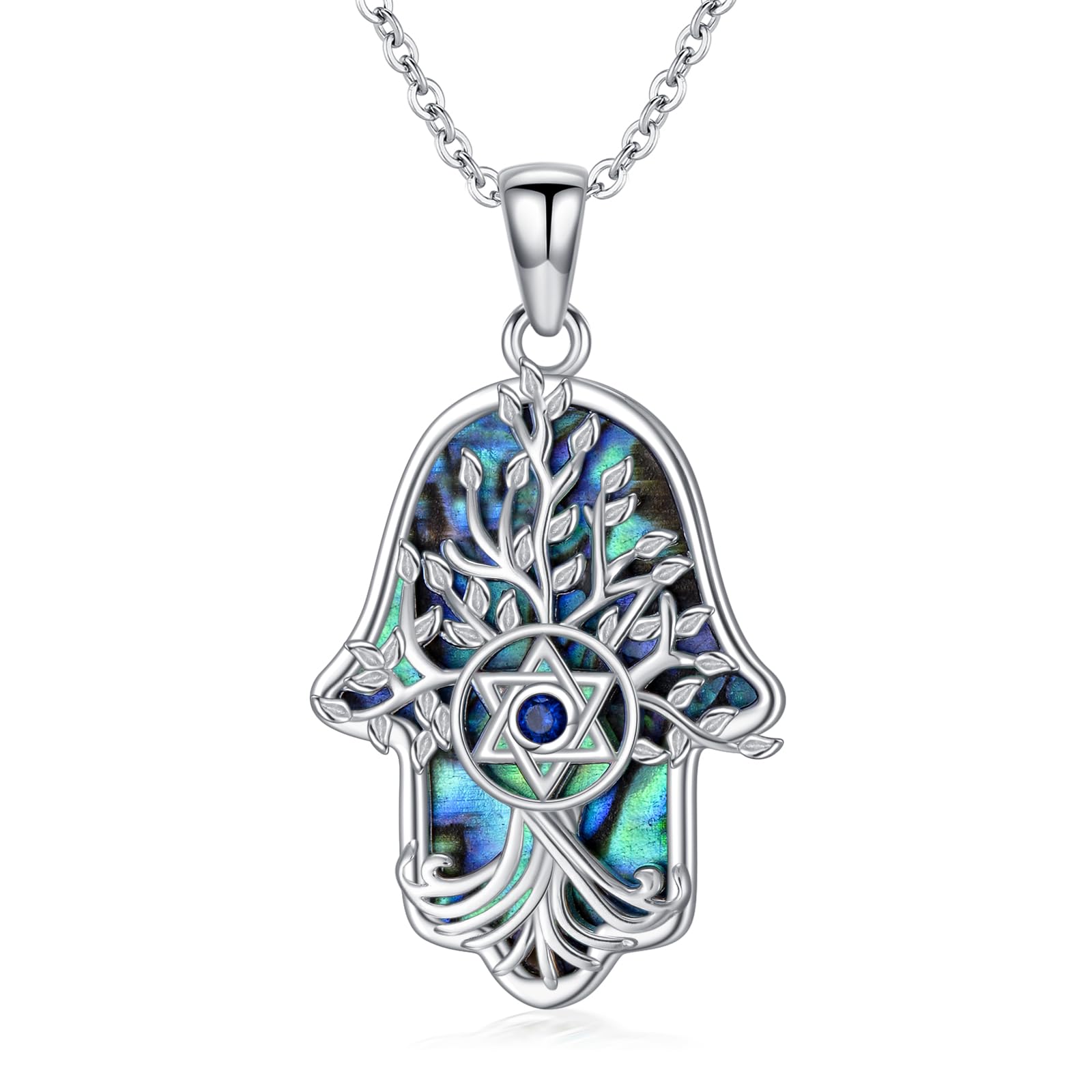 Hamsa Necklace 925 Sterling Silver Evil Eye/Lotus Flower/Star of David/Chai/Yin 
