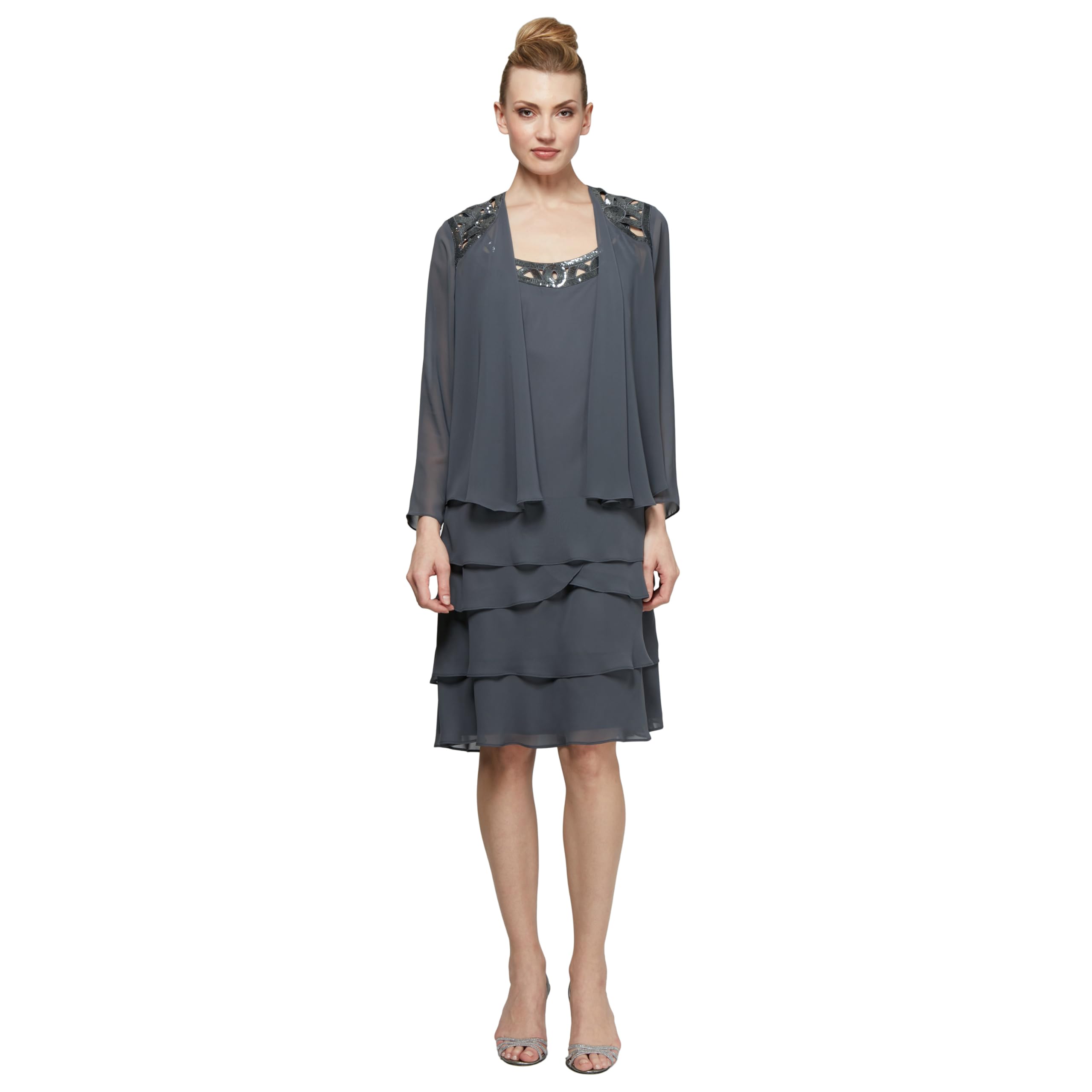 S.L. Fashions Delicate and Normal Layered Sequins Decorated Jacket Dress for Spe