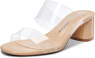 Castamere Women's Pumps Open Toe Slingback Sandals Transparent Block Heel 5CM Shoes EU, Nude Beige, 37 EU