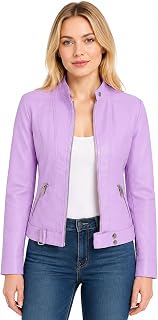 YMADREIG Leather Jacket Women Zip Up Long Sleeve Crop Motorcycle Jackets Slim Fit Stand Up Collared Biker Coat Fall Outfits