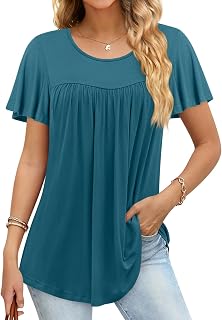Anymiss Women's 2026 Spring Summer Tunic Tops Short Sleeve Loose Fit Shirts for Leggings Size M-3XL