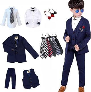 §ｚｚ．ｌｕｘｉ Boys' Formal Suit, Kids' Clothing, 6-Piece Set, Jacket, Vest, Pants, Bow Tie, Necktie, Brooch, Recitals, Weddings, Ceremonies, Entrance Ceremonies, Graduations, Boys, Purple, Navy, 90-170 cm