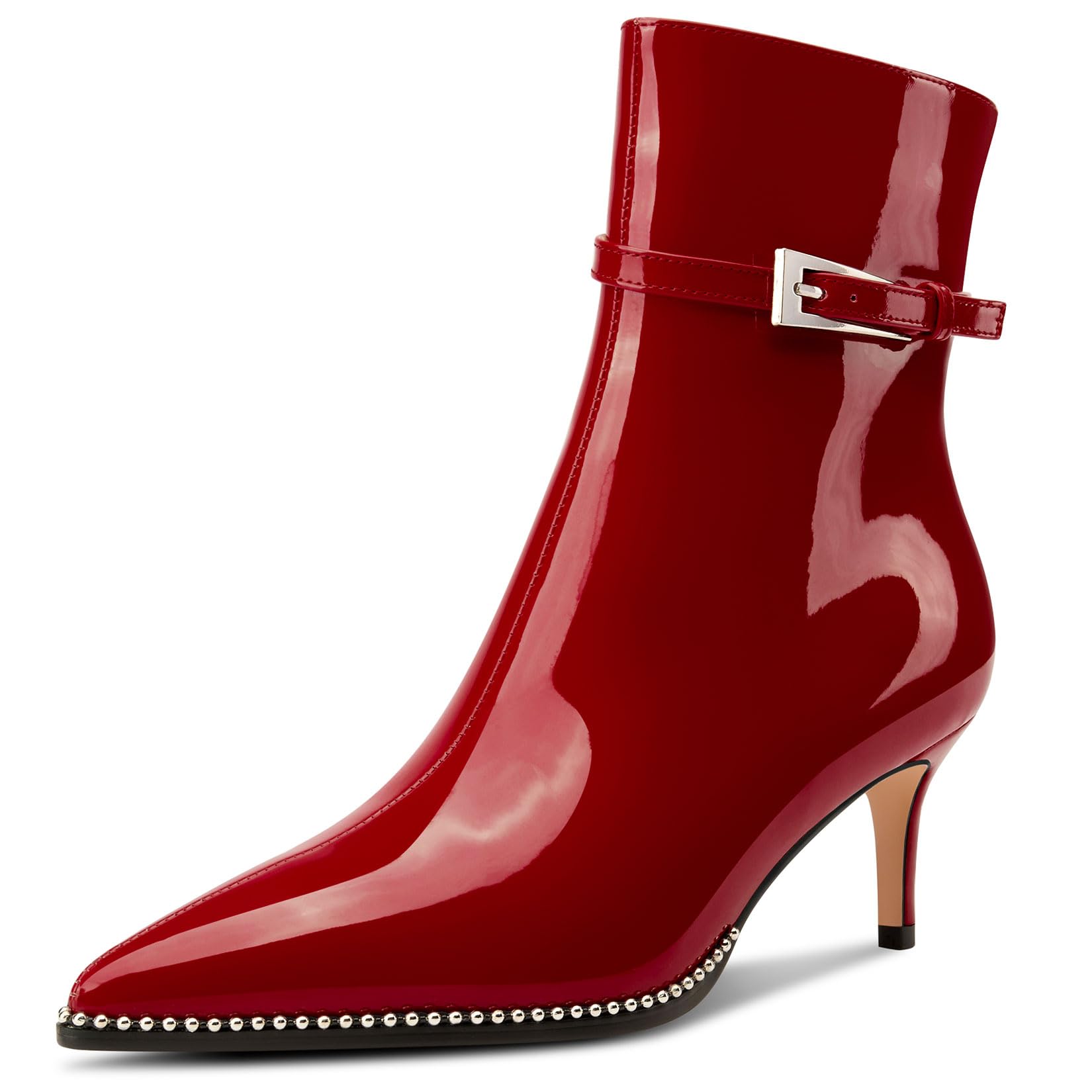 NobleOnly Women's Half Kitten Heel Closed Toe Pointed Toe Ankle Boots Buckle Clo