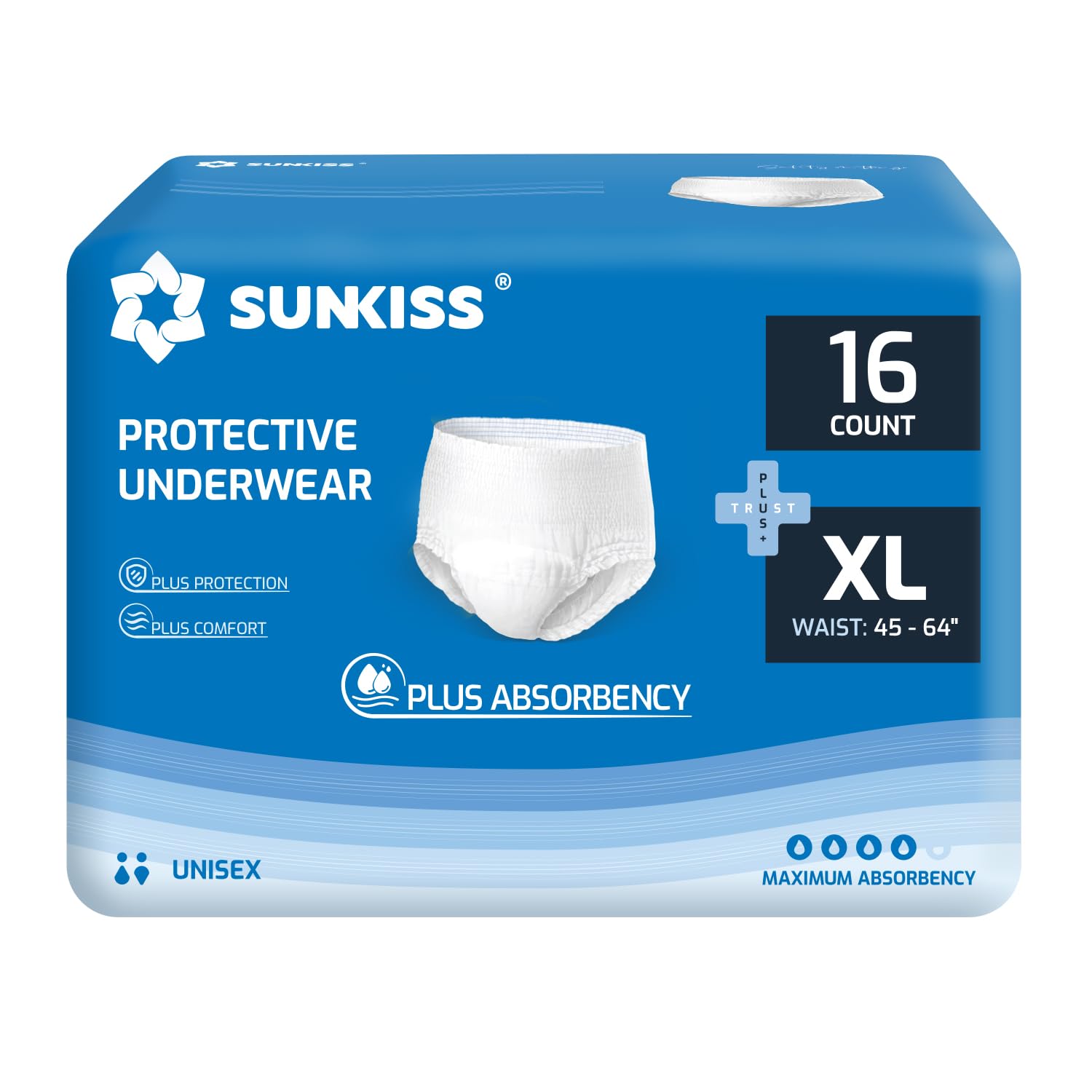 SUNKISS TrustPlus Unisex Incontinence Underwear, XLarge, 16 Count