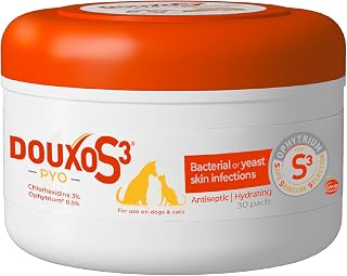 Douxo S3 PYO Pads, 3% Chlorhexidine Wipes for Dogs and Cats, 30 Pads | Antiseptic Dog Wipes For Bacterial or Yeast Skin Infections, 0.5% Ophytrium, Clinically Proven