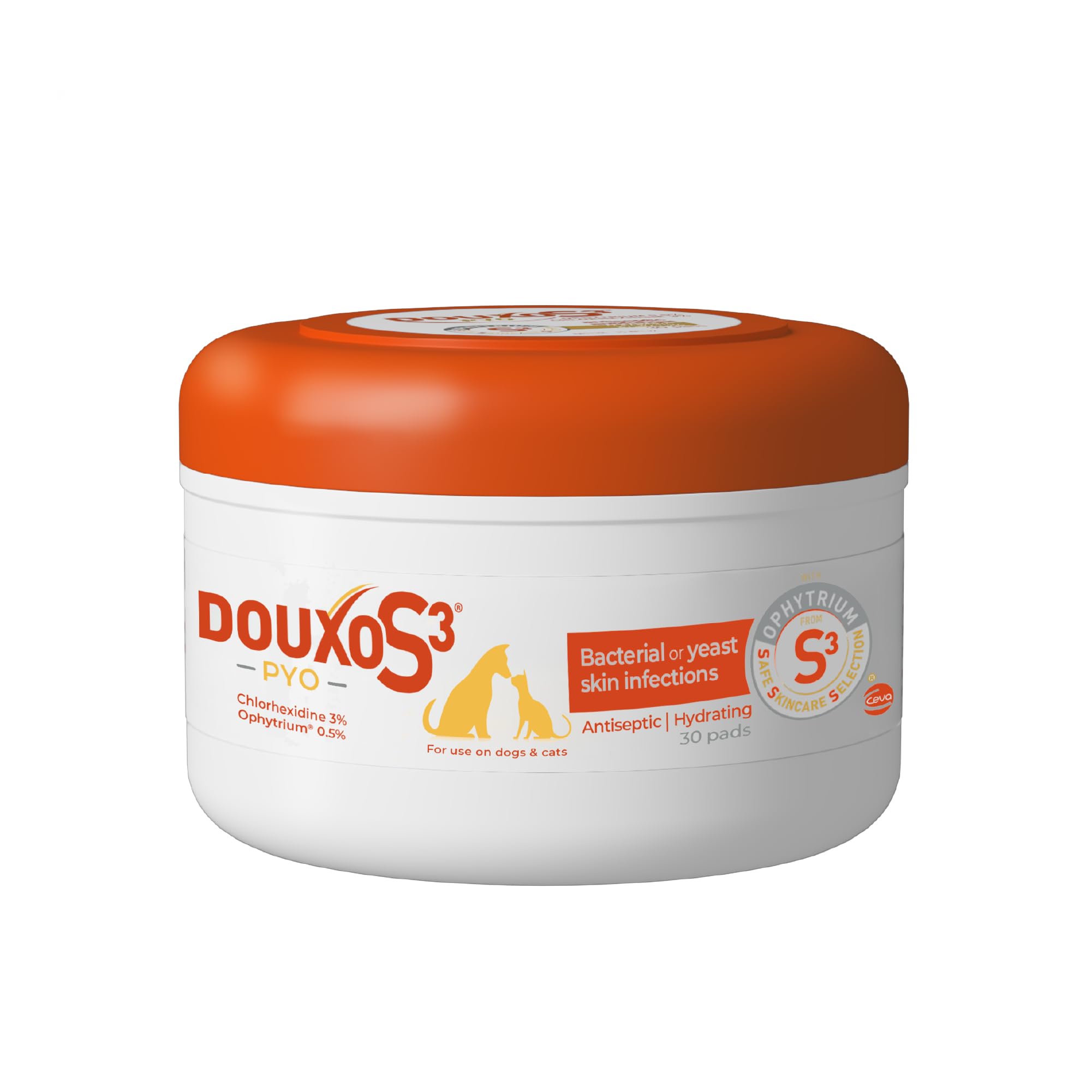 Douxo S3 PYO Pads, 3% Chlorhexidine Wipes for Dogs and Cats, 30 Pads | Antisepti