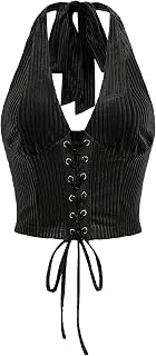 Verdusa Women's Western Halter Corset Tops Lace Up Backless Crop Top