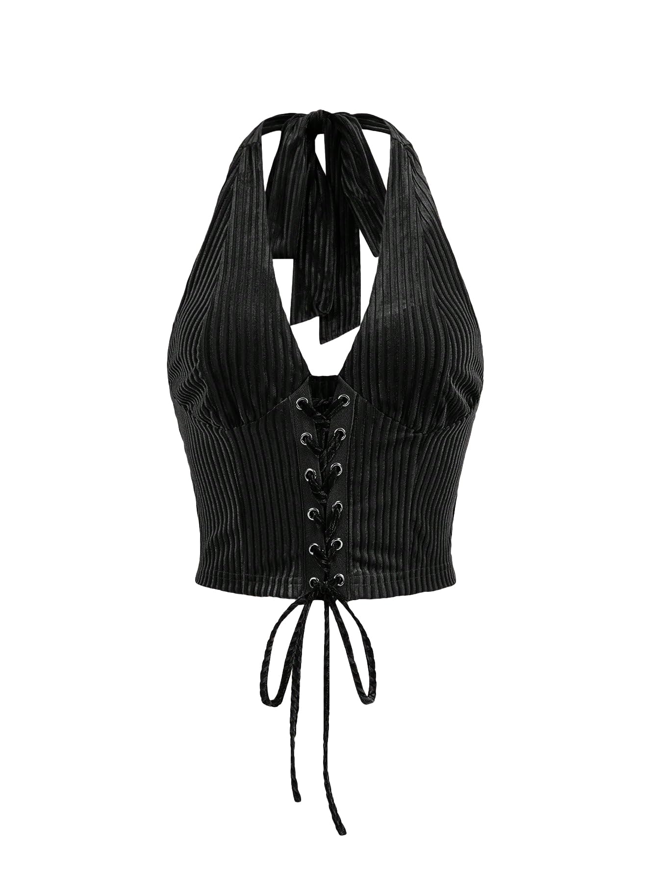 Verdusa Women's Western Halter Corset Tops Lace Up Backless Crop Top