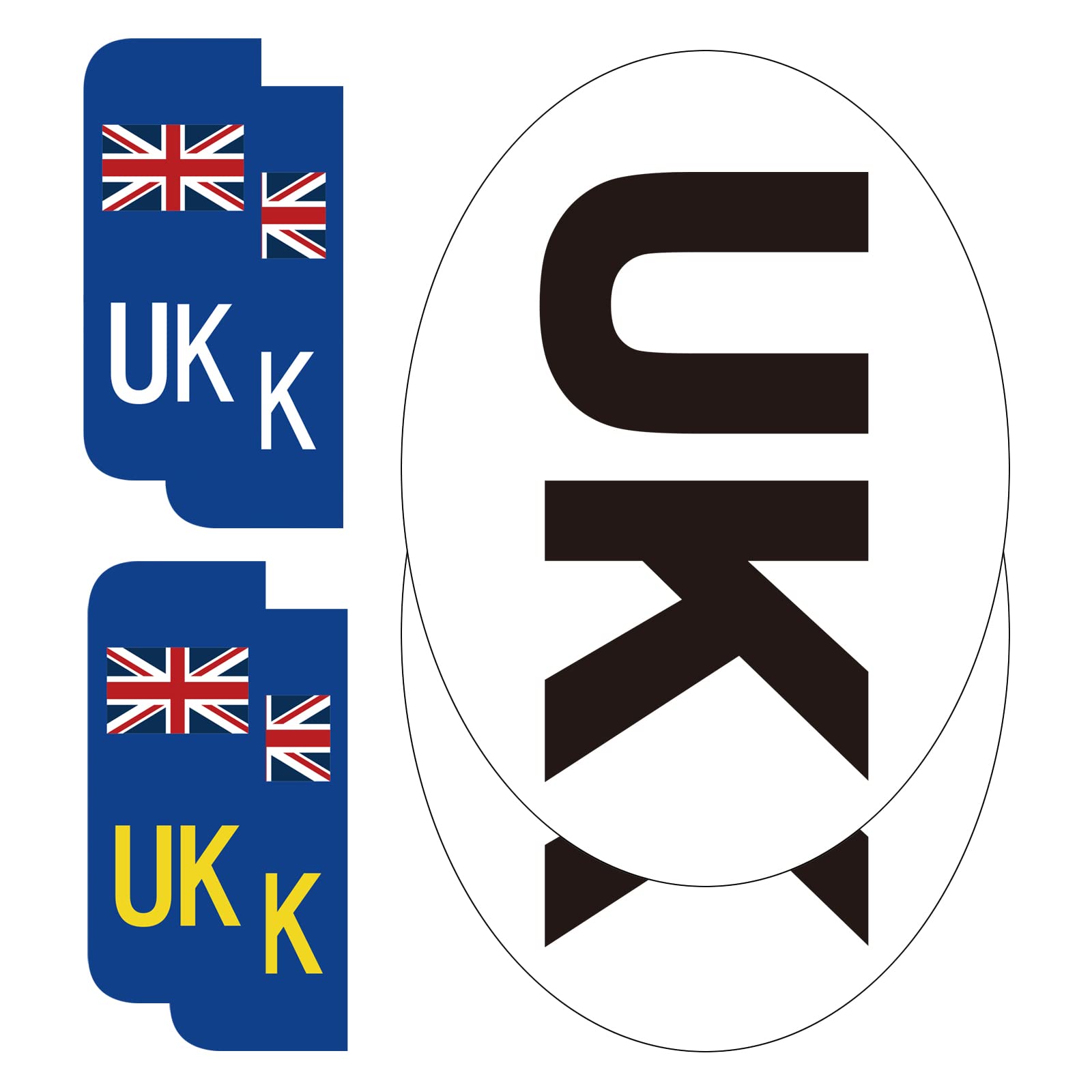 BEEWAY UK Car Stickers for Europe - 2x UK Oval + 4x Number Plate Stickers - Glos