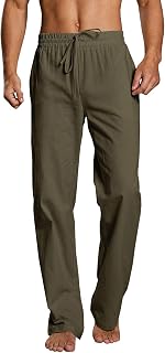 Men's Casual Long Pants Linen Pants Loose Fit Drawstring Straight Waist Summer Yoga Beach Pants