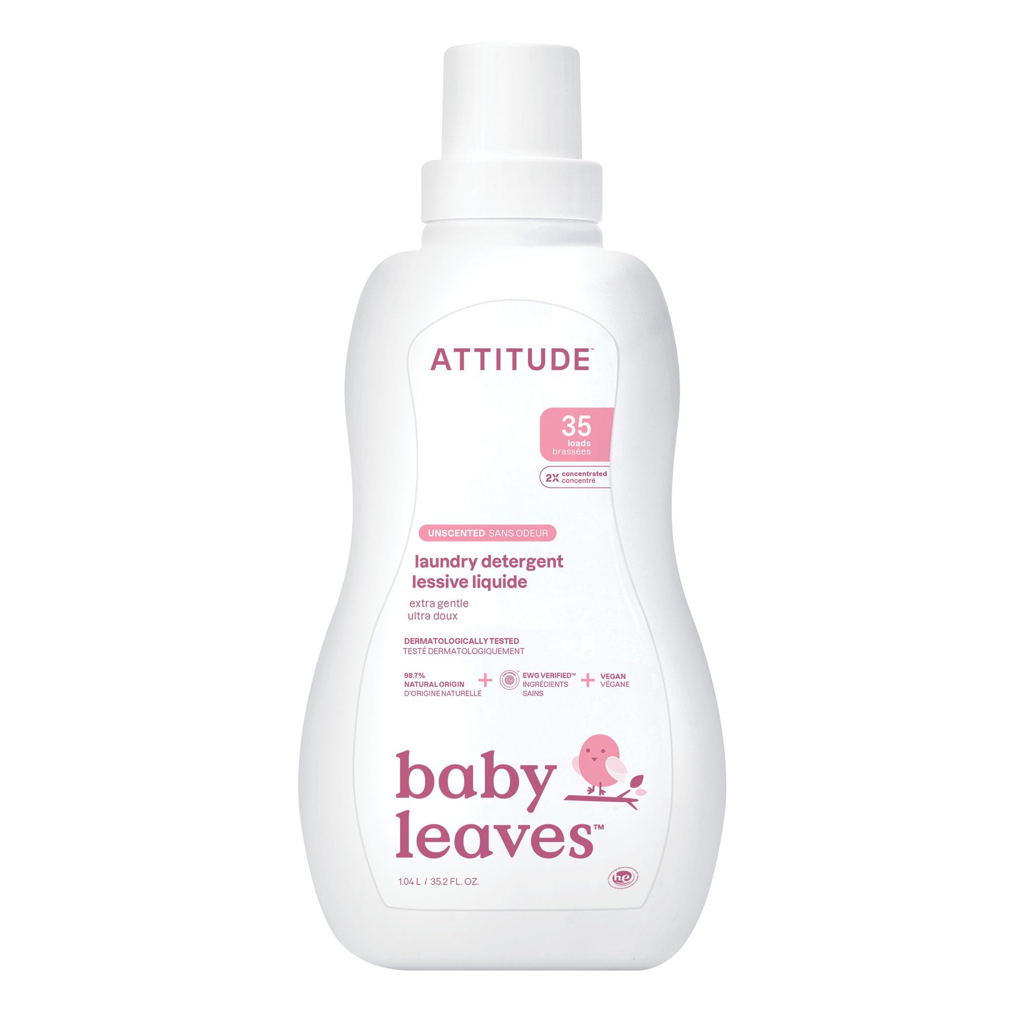 ATTITUDE Baby Laundry Detergent, Dermatologist Tested, Unscented, 80 Loads | EWG