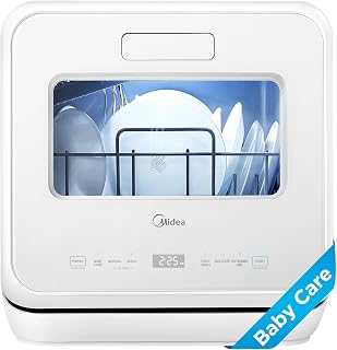 Midea Countertop Dishwasher with 1.32Gal Tank, Baby Care, 5+1 Programs | Portable Dishwasher with No Hookup Needed, High-Temp Drying, Compact &amp; Quiet, Perfect for Apartments, Dorms&amp; RVs