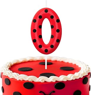 Ladybug Number 0 Birthday Candles, Red and Black Polka Dot Cake Topper for Boys Girls Cake Decorations, Birthday Decorations Party Supplies, Number Candles for Party Decor