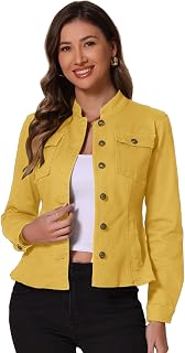 Allegra K Denim Jacket Womens Classic Stand Collar Long Sleeve Jean Jackets