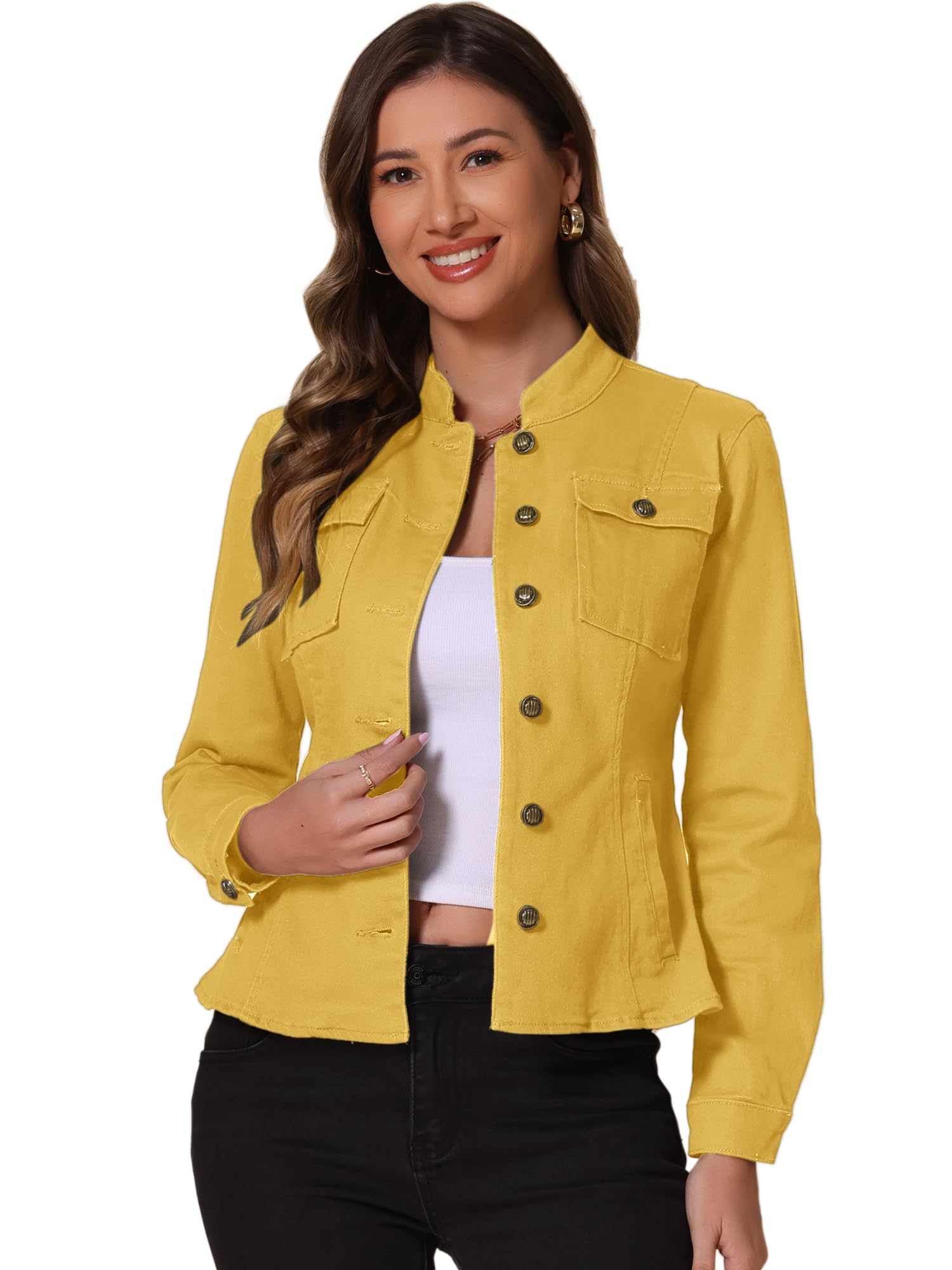 Allegra K Denim Jacket Womens Classic Stand Collar Long Sleeve Jean Jackets