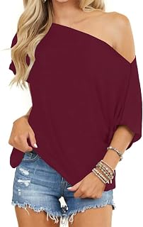 Eniloyal off shoulder tops for women, batwing long sleeve shirts, loose blouse, fashion, oversized tunic, pullover