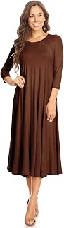 Women's Casual Basic Comfy 3/4 Sleeve Flare A-line Midi Long Maxi Dress(S-3XL)