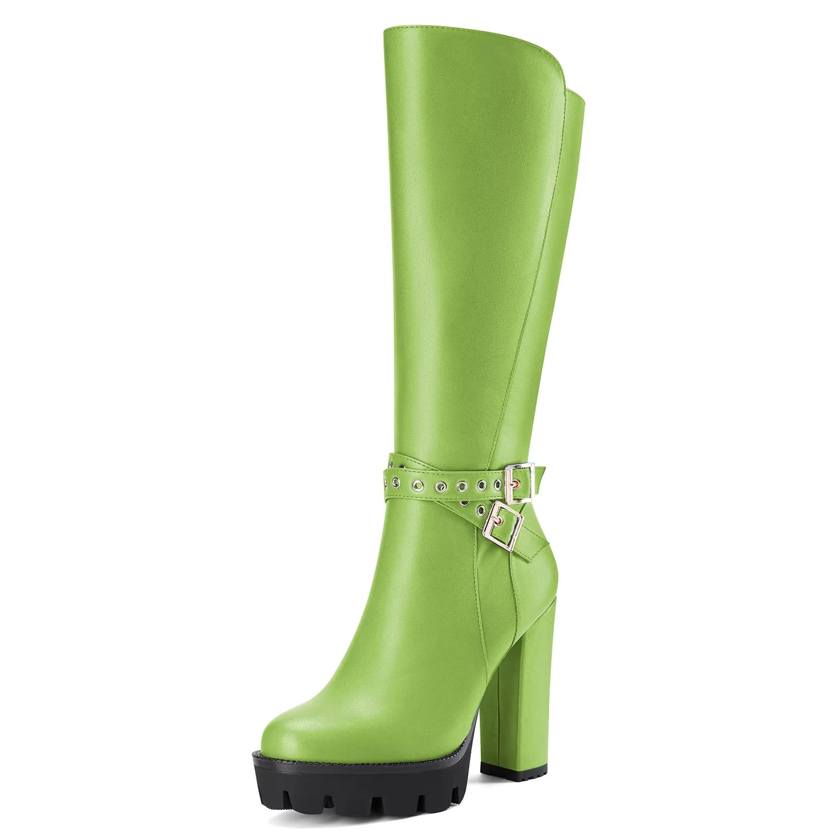 Castamere Women's Chunky Wide High Heel Closed Toe Round Toe Half Zipper Buckle 