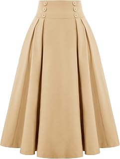 Belle Poque Women's Midi Pleated A-Line Skirts Pockets