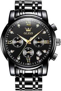 OLEVS Hommes en Acier Inoxydable Chronographe Doré Argent Analogique Quartz Grand Cadran Diamant Montre De Luxe éTanche Date Cadran NuméRique Romain