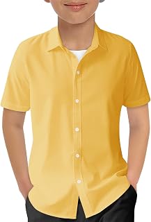 Haloumoning Boys Short Sleeve Dress Shirts Button Down Formal Uniform Shirt