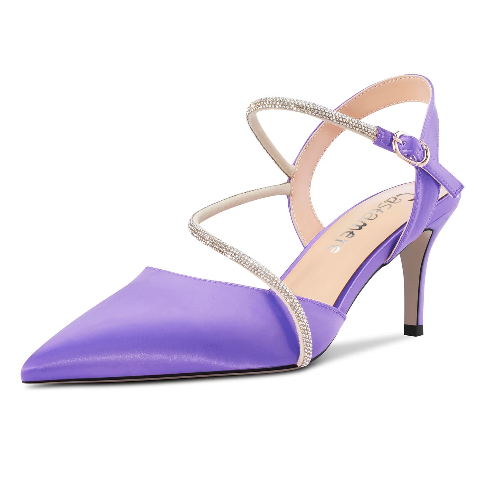 Castamere Women's Medium Needle Pointed Toe Ankle Strap Sandals Diamond Crystal 